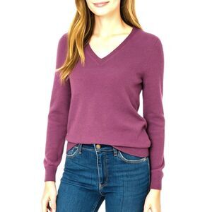 Lands’ End Soft Mulberry Purple 100% Cashmere V-Neck Long Sleeve Sweater Size LP